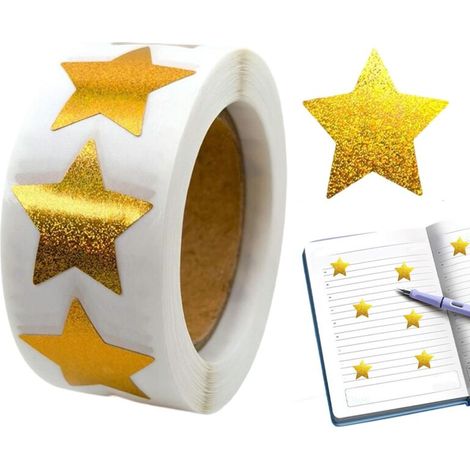 Autocollants Étoiles Or,500 Étiquettes Autoadhésives Pailletées Loisirs Créatifs,Rouleau D'Autocollants Pour Récompenses Scolaires Élèves Parents Livres Tasses