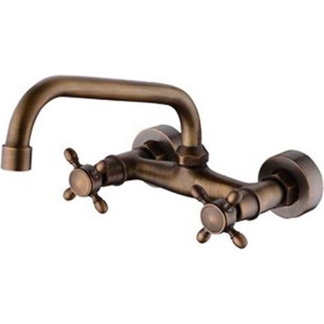 Prise murale en Bronze, entièrement en cuivre, robinet mural antique rotatif d'eau chaude et froide, rétro (1/4)
