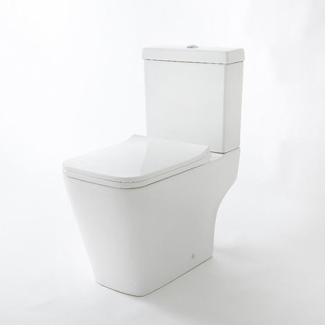 Milano Longton White Ceramic Close Coupled Bathroom Toilet Pan WC and Cistern with Soft Close Seat - Chrome Flush Button (1/5)