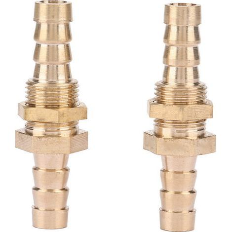 2 Pcs Hose Barb Brass Bulkhead Pipe Fitting Coupler Connector Adapter (10mm)