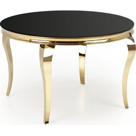 Table ronde 120cm pieds dorés et plateau noir en verre CANICA (1/5)