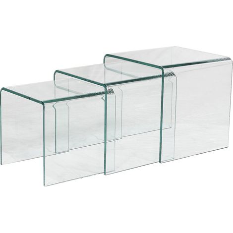 Vente-Unique – Tables basses gigognes en verre trempé – Lot de 3 tables modulables – Dimensions : 42x42 cm – Charge max 50 kg (1/4)