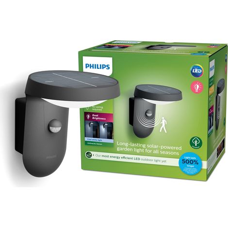 Philips LED Tyla, Lampada da Parete per Esterni a Energia Solare, Luce Bianca Fredda, Sensore di Movimento Integrato, IP44, 1.2W (1/5)