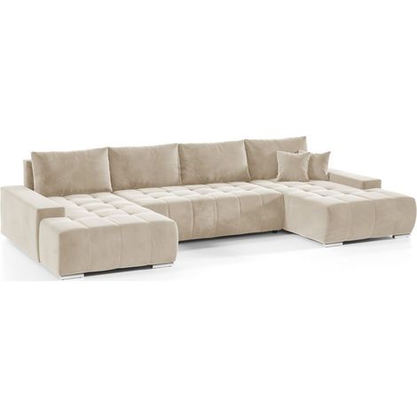 Wohnlandschaft Sofa mit Schlaffunktion VOGAR Stoff Monolith Ecru (1/4)