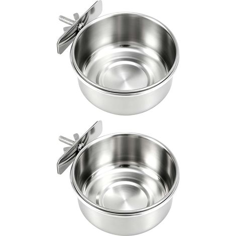 Lot de 2 gamelles à oiseaux en acier inoxydable à suspendre, gamelles pratiques et eau comme accessoire pour cage à oiseaux et cage à perroquet (1/5)