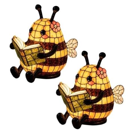Lampe de lecture en forme d'abeille mignonne pour lire la nuit, veilleuse chaude en forme d'abeille, lampe de table en forme d'animal 3D, veilleuse d'intérieur pour lire des livres (jaune-2) [Classe é (1/5)