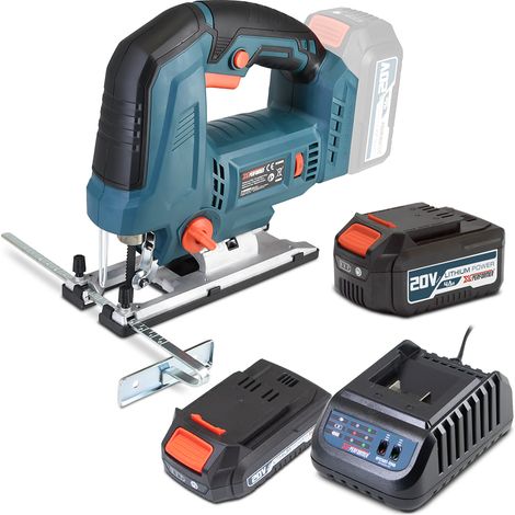 Scie sauteuse pendulaire 20V avec moteur brushless livrée avec 1 batterie 2Ah, 1 batterie 4Ah et un chargeur rapide. (1/4)