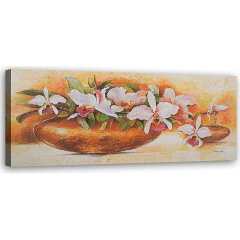 Cadre déco Fleurs Peinture Vase Orange 90x30 (1/5)