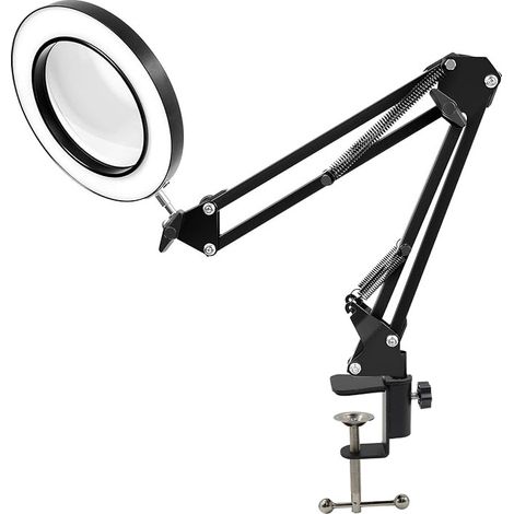 Schreibtischlampe mit 10-facher Vergrößerung und LED-Licht, aufsteckbare Schreibtischlampe mit Vergrößerung, 3 Farbmodi mit stufenloser Dimmfunktion, freihändige Vergrößerungsleuchte. (1/5)