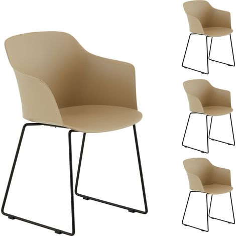 Idimex – Lot de 4 chaises de jardin en plastique beige – Résistantes aux UV – Hauteur d'assise 45 cm – Piétement métal laqué noir (1/4)