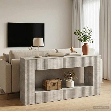 vidaXL Table console Gris Béton 155 x 29 x 74 cm Bois d’ingénierie