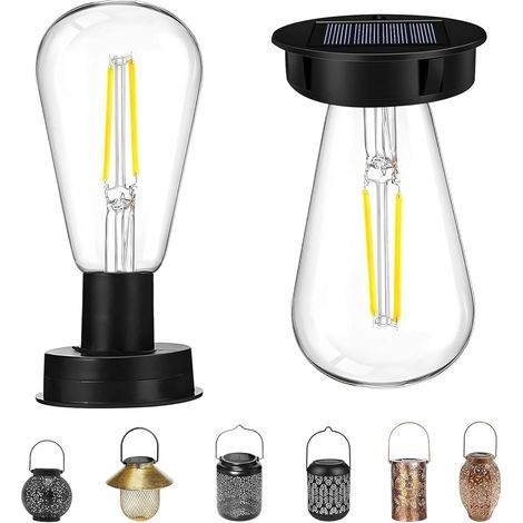 Set di 2 pezzi di ricambio per lanterna solare, lampada a LED al tungsteno, pannello solare da 7 cm, per giardino e balcone. (1/5)