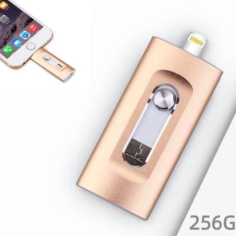 256 GB schneller USB-Stick,USB-Stick,Apple/Android/PC 3-in-1,Geeignet für iPhone,Tragbarer USB-Stick,Geschenk für Männer (Gold) (1/5)