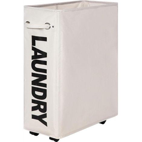 Panier À Linge - 55 L - Pliable - Avec Roulettes Et Frein - Couvercle En Filet - Pour Buanderie