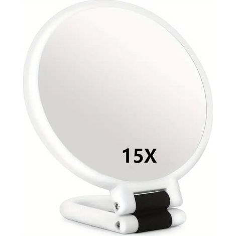 Lntyq Miroir grossissant 15x miroir pliant double face avec poignée, miroir de maquillage de poche miroir teinté miroir pliant de coiffeur adapté à divers détails de maquillage,Miroir Double Face Plia