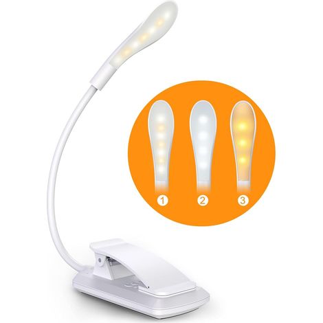 Lampe de Lecture, 7 LED Liseuse Clip Rechargeable, 360° Cou (1/5)
