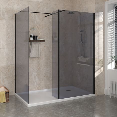 Wet Room Walk in Shower Enclosure Easy Clean Grey Glass Screen with Return Panel 700mm & 700mm (1/5)