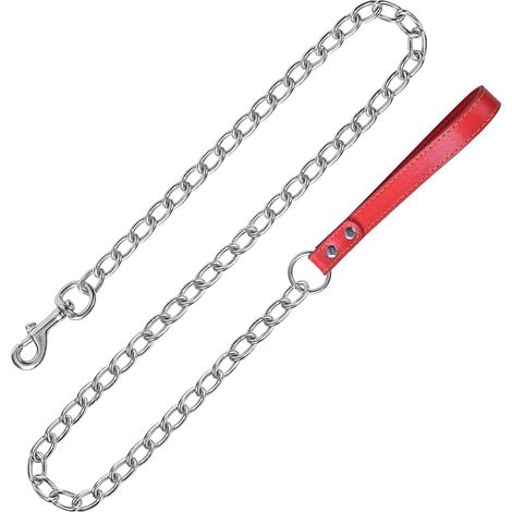 Laisse pour chien, 4 mm x 180 cm, avec poignée confortable en cuir PU, pour chiens de taille moyenne (rouge) (1/5)