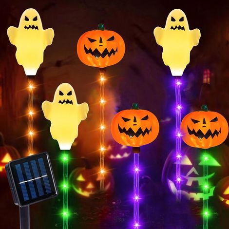 Lampes solaires citrouille, Lampes solaires en forme de citrouille, Lampes solaires, Décorations d'Halloween avec lampes solaires, Lampe de nuit citrouille, Décoration de jardin d'Halloween (1/5)
