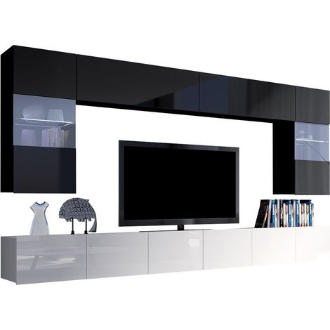 Ensemble de salon Remus I, Blanc brillant + Noir brillant