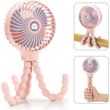 Mini-Ventilator, tragbar, für Kinderwagen, Autositz, USB oder 4000 mAh, hellrosa (1/5)