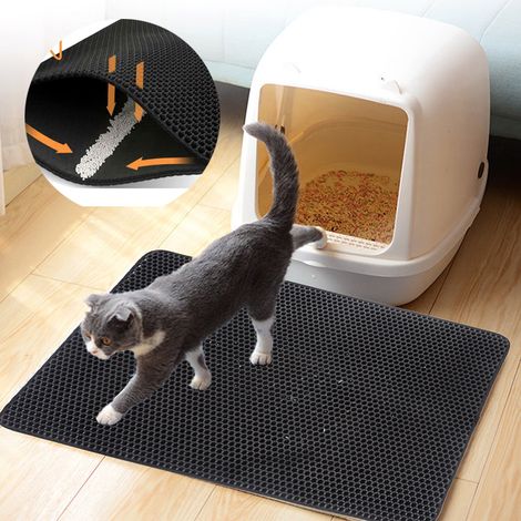 Tapis pour bac à litière pour chat, sous-tapis pour bac à litière, motif alvéolé, tapis pour bac à litière pour chat, double couche imperméable, tapis alvéolé (1/5)