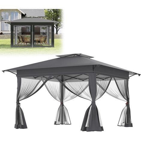 Tonnelle pliante 4x4m avec parois latérales en filet, réglable en hauteur, protection UV, anthracite (1/5)