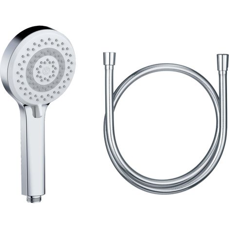 KLUDI-X1 Doccia soffione completo incl. tubo doccia, doccino per doccia a risparmio idrico opzionale con 3 tipi di getto, soffione doccia facile da pulire Ø 10,7 cm, flessibile doccia 1,60 m (1/5)