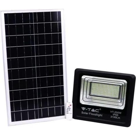 Foco LED V-TAC con control remoto, panel solar de 40 W, LiFePO4, temporizador, cable de 5 m, blanco natural, negro, IP65 (1/5)