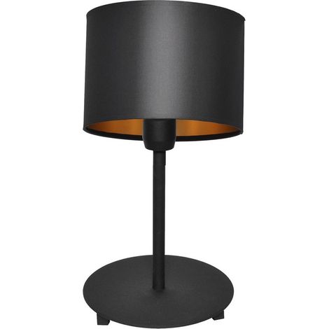Helam ALBA Lampe de table avec abat-jour rond noir, or 20cm