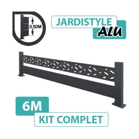 Kit Clôture Aluminium Gris Anthracite 6M - Claire voie Design - Sur Platines - 0,50 mètre