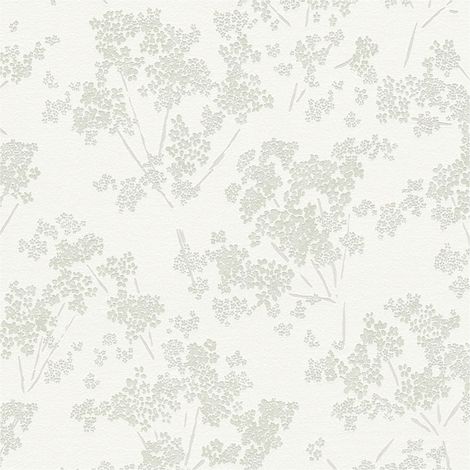 Carta da parati floreale Profhome 395482 Carta da parati TNT strutturata con ornamenti floreali lucida bianco verde grigio 5,33 m2 (1/5)