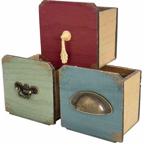 Cagette en sapin patiné, 12 x 13 x 10 cm (lot de 3)
