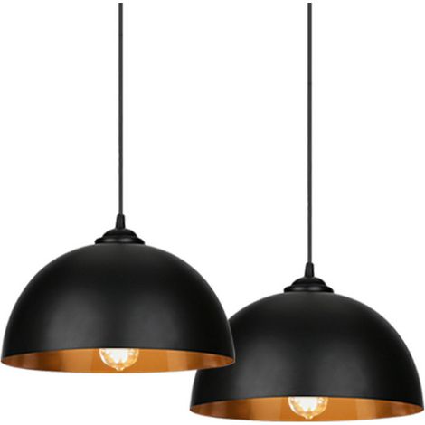 Vingo – Suspension luminaire industrielle vintage noire Ø30cm – Abat-jour en métal avec intérieur bronze – Douille E27 – Hauteur 15cm – IP20 (1/3)