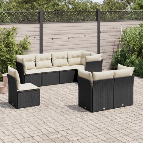 Set de sofás de jardín 8 piezas y cojines ratán sintético negro vidaXL (1/3)