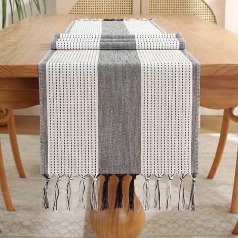 Runner da tavola intrecciato con nappe, tovaglia rustica, runner da tavola intrecciato in stile bohémien con nappe, decorazione da tavola per feste, matrimoni, (1/5)