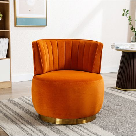 Poltrona girevole in velluto con schienale arancione OKMYHOME (1/5)