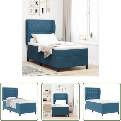 Lit moderne - Lit à ressorts avec matelas Bleu foncé 200 x 90 cm Velours (1/5)