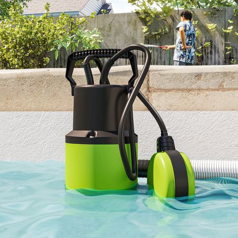 Pompa Acqua Sporca/Pulita 400W, 9.000L/h, Pompa Sommersa Acque Sporche 7m Profondità Max, Gestisce Particelle fino a 15mm, Interruttore a Galleggiante, Verde (1/5)