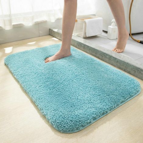 Alfombra de baño de microfibra ultra suave y absorbente, con base de goma antideslizante, secado rápido y lavable a máquina, adecuada para suelo del baño, bañera, ducha y decoración del hogar (Azul, 1