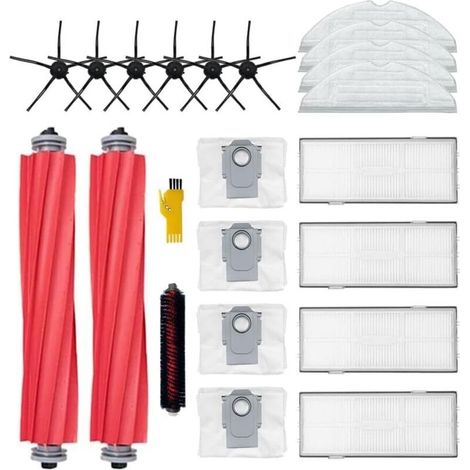 Accessoires pour roborock S7 Pro Ultra S7 Max Ultra S7 MaxV Ultra Robot Aspirateur Pièces de rechange 20 Packs 2 Brosses principales & 4 Filtres & 6 Brosses latérales & 4 Chiffons & 4 Sacs (1/4)