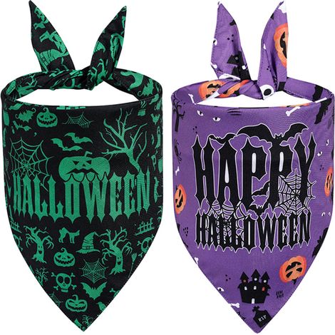 Bandana Pour Chien - Triangle Écharpe Halloween - Coton Double Couche - Convient Chiens Moyens et Grands - 2 Pièces (1/5)
