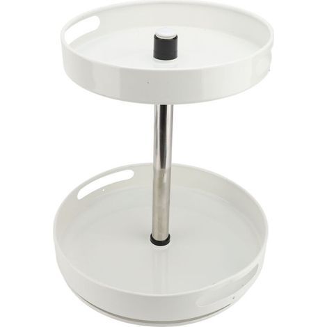 Organisateur d'épices à 2 niveaux, plateau rotatif à 360 degrés, plateau tournant à hauteur réglable, étagère de rangement pour assaisonnement de cuisine, condiments blanc (1/2)