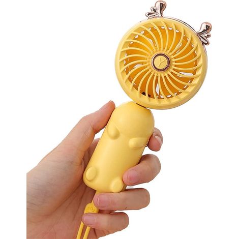 Mini ventilateur portable USB (motif bois de cerf jaune) avec batterie rechargeable et 3 vitesses, petit ventilateur électrique personnel mignon pour (1/5)