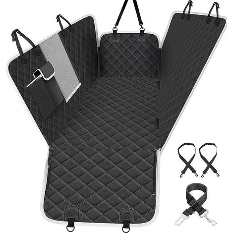 Dog Car Seat Cover, Waterproof and Tear-Resistant with Viewing Window, with 2 Side Covers and 2 Seat Belts for Dogs (146x136cm, Black) (1/5)