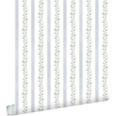 papier peint fleurs et rayures bleu - ESTAhome (1/5)