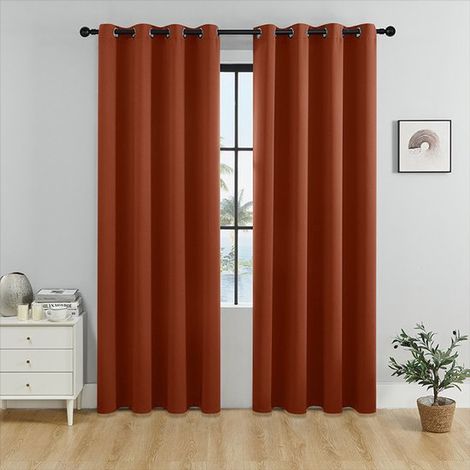 Zweiteiliges Verdunkelungsvorhang-Set, isolierende, blickdichte Vorhänge mit Ringen, 140 x 244 cm, Dunkelorange. (1/5)