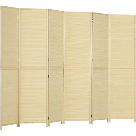 Paravent en bois de bambou 6 panneaux 270 x 180 cm séparateur de pièce cloison de séparation pliable - naturel