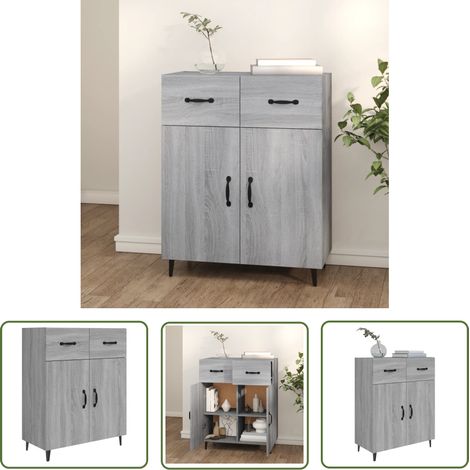 The Living Store Buffet sonoma gris 69,5x34x90 cm bois d'ingénierie - Buffet - Meuble De Rangement - Commode - Mobilier - Décoration Intérieure (1/5)