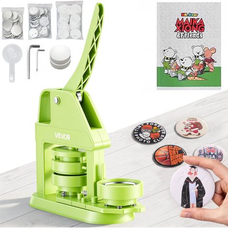 VEVOR Macchina per Spille da 58 mm in Plastica, Pressa con 100 Accessori Libretto Magico Taglierina Circolare e Chiavi Esagonali, Impugnatura Ergonomica Rinforzata, Colore Verde, per Produzione Spille (1/5)